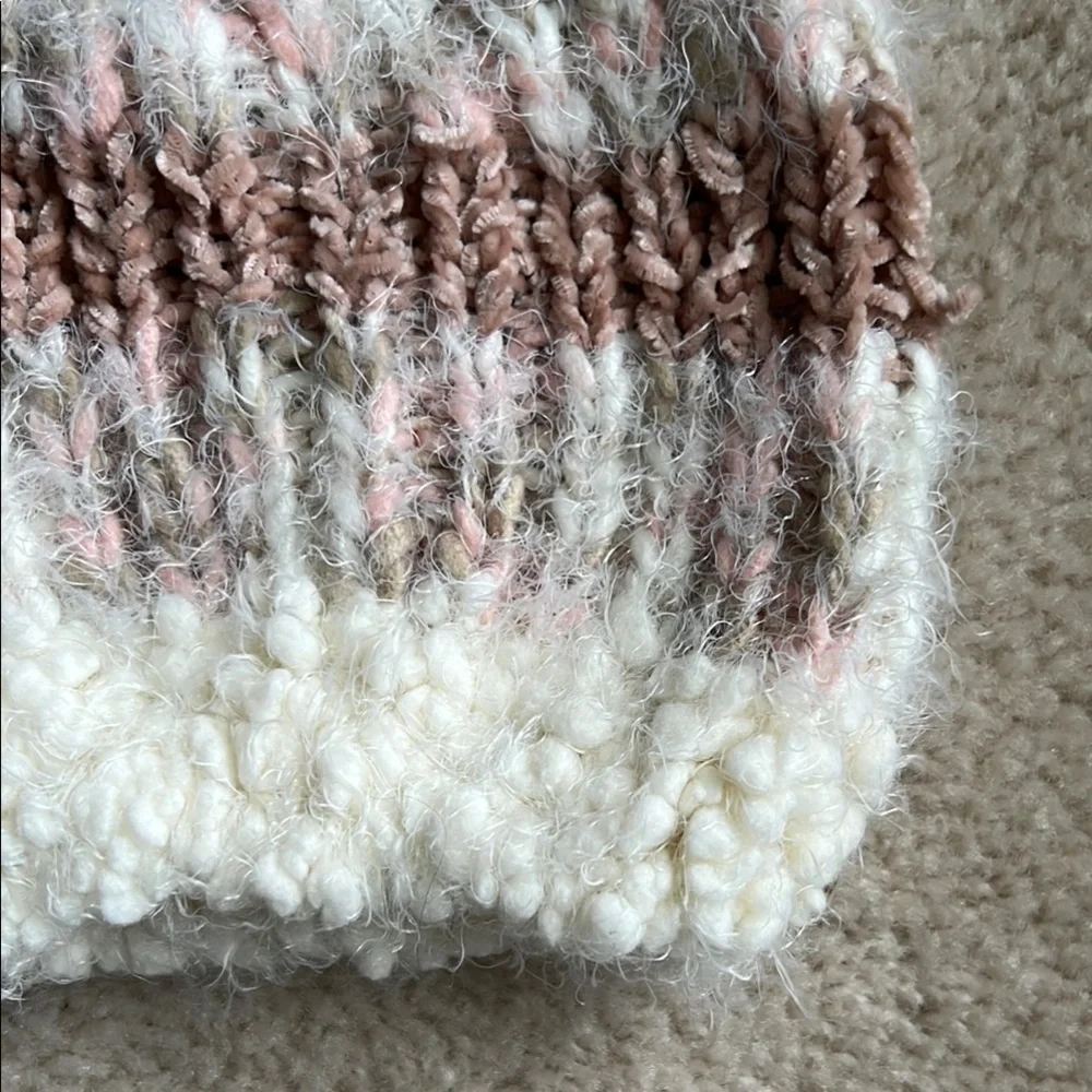 Cozy Pink and White Chenille Knit Beanie with Pom Pom - Picture 4 of 4